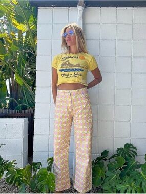 Balou Size S Grace Retro Print 100% Organic Cotton Denim Pants